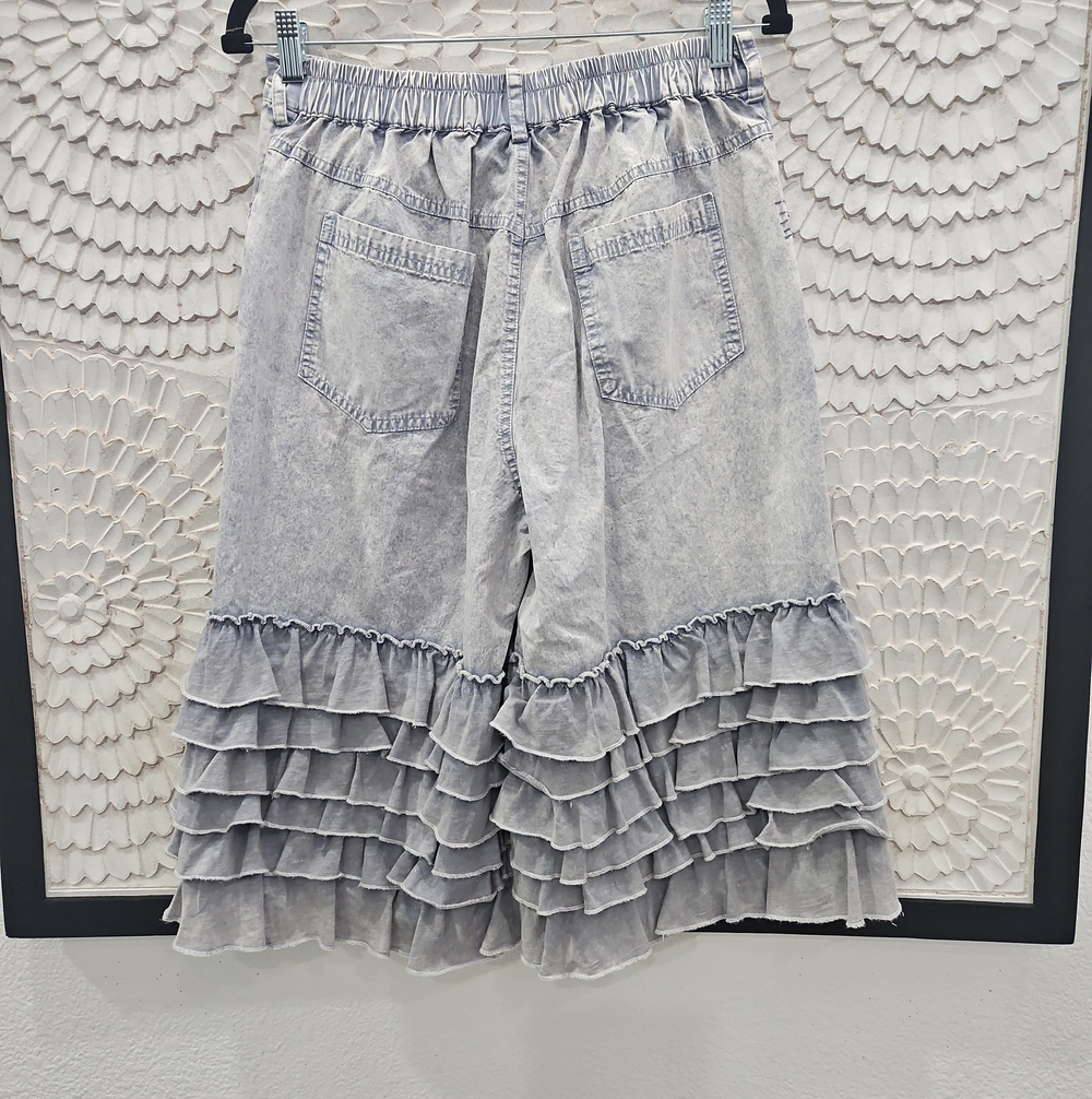Boho Ruffle Culotte Bloomer Shorts Mineral Wash - Picture 8 of 9